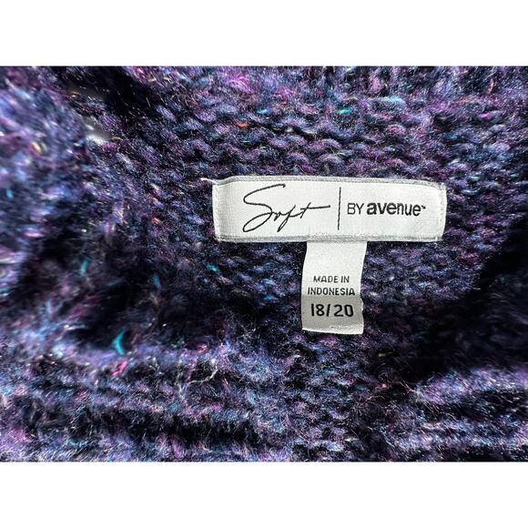Soft By Avenue Womens Cardigan Sweater Sz 18 20 Marled Purple Open Front Chucky - Picture 3 of 9